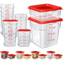 16 Pcs Restaurant Food Storage Containers With Lids Set 2Qt And 4Qt Commercial Restaurant Square Storage Containers Clear Food Cereal Container For Kitchen Freezer (Red Lids) - 紅色蓋子 - 查看 1