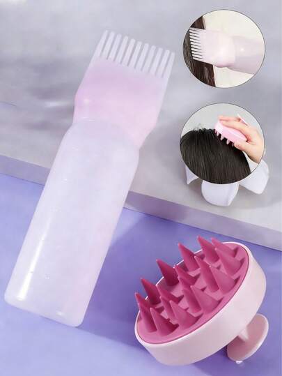 2pcs/Set Tooth-Shaped Dry Shampoo Bottle + Shampoo Brush Massager Combo, Tooth-Shaped Dry Shampoo Bottle/Shampoo Bottle/Dye Squeeze Bottle/Weighing Bottle/Perming Bottle/Hair Care Products; Shampoo Brush/Scalp Massager, 2-In-1 Dry & Wet Scalp Massager/Shampoo Brush/Scalp Care Brush, Suitable For Both Men And Women.