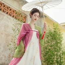 New Chinese Style Women's Clothing, Light National Style, Tang Dynasty Hanfu Elements, Daily High-Waisted Dress, Tea Dress, Fairy-Like Zen-Inspired Skirt, Two-Piece Set - 綠色 - 查看 10
