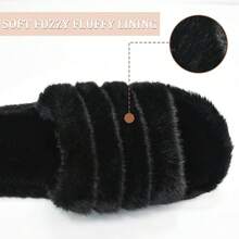 Rosoz Women's Soft Pl 11ush Fuzzy Slippers Memory Foam Anti-Skidsssss Sole House Bedroom Shoes Indoor Outdoor Open Toe FSandssals,Black-A1112Women910Men - Black-a1112Women910Men - View 3