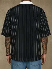 Men's V-Neck Short Sleeve Polo Shirt, Casual Printed T-Shirt, Summer - Black - View 3