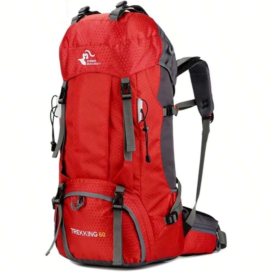Bseash 60L Waterproof Hiking Camping Backpack With Rain Cover Large Outdoor Sport Travel Daypack Rucksack For Climbing - 紅色 - 查看 1