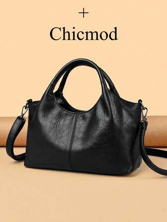 1件装时尚优雅复古纯色真皮女士手提包/单肩包，简约大容量单肩包