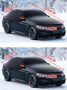 Universal Half Car Cover, Waterproof Oxford Fabric, 450/520cm, All-Weather Sun Protection, Anti-UV, Anti-Snow, Anti-Frost, With Top Canopy, Suitable For Sedans And SUVs - Black - View 2