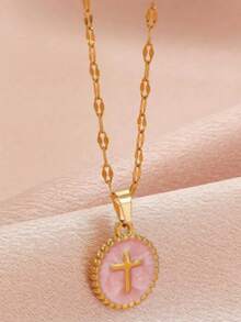 1pc Casual Retro Hong Kong Style French Luxury Chic Oval Multi-Element Low Saturation Necklace