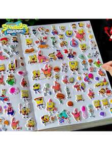 SpongeBob SquarePants 新款卡通贴纸，防水可重复使用贴纸书 - 彩色 - 查看 1