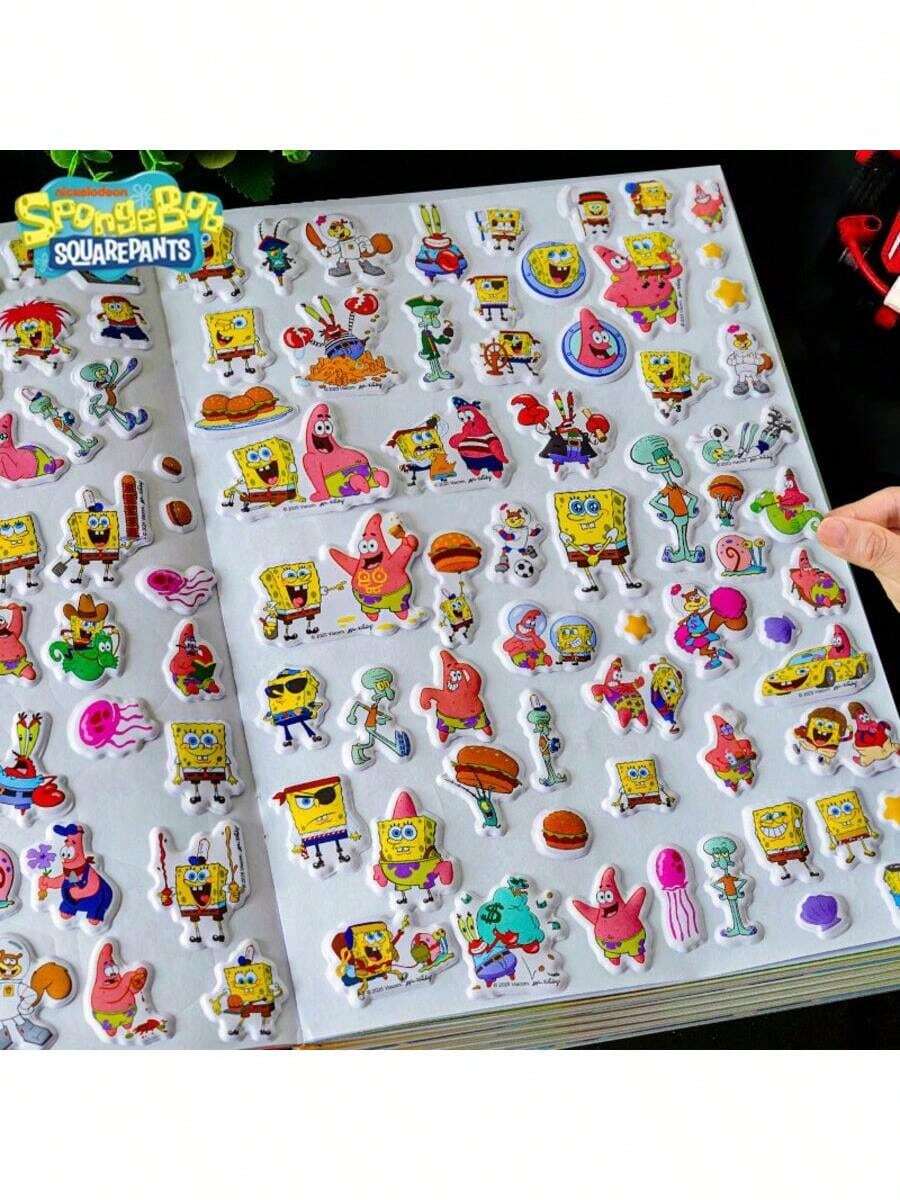 SpongeBob SquarePants 新款卡通贴纸，防水可重复使用贴纸书 - 彩色 - 查看 1