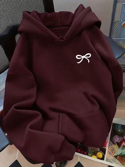Cute Versatile Bow Pattern Women's Long Sleeve Pocket Casual Sweatshirt
