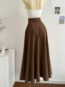 Chân váy nữ dáng chữ A màu trơn thanh lịch và thời trang, thắt eo, khóa kéo bên hông. - Màu nâu  Mocha - Xem 6