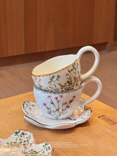 Cabin Kangaroo 1set Vintage Floral Ceramic Teacup & Saucer Set | English Afternoon Tea Cup Ins Aesthetic Retro Coffee Mug Porcelain Tableware Gift For Home Office