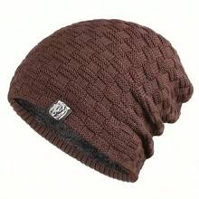 1pc Winter Warm Thermal Lined Wool Hat, Style, Korean Fashion, Warm, Large Head Circumference Knitted Hat, Earflap Hat, Cycling, Cold-Weather Buffet, Multiple Colors Available Vacation Outfits - Black - View 3
