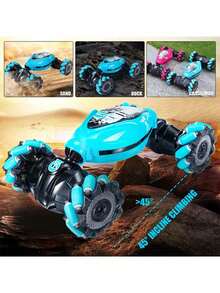 1辆四驱手势控制怪兽卡车 - USB充电，360°翻转特技车，配备耐用轮胎、动态灯光、传感器和USB充电功能，是理想的圣诞礼物 - 藍色 - 查看 6