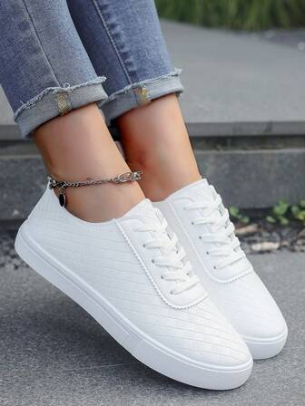 Girl's New White Sneakers, Versatile Casual Shoes, Student Flat Sports Shoes, Suitable For Spring, Autumn, Summer