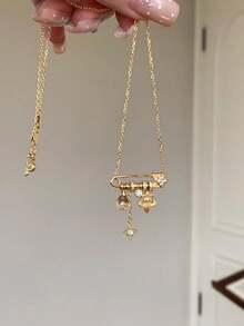 时尚磨砂鸢尾花星芒珍珠胸针项链，女士轻盈奢华项链首饰礼品 - 彩色 - 查看 5