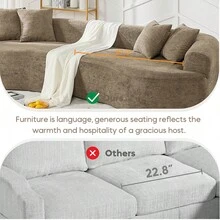 YOGLAD 112" Modern Cloud 4-Seater Sectional Curved Sofa, Minimalist Compression Living Room Couch, Chenille Upholstered Oversized Fluffy Sofa With Deep Seat, Modular L-Shaped Cloud Couch For Small Space, Plush Velvet-Like Soft Fabric Boneless Sofa With Supportive High-Density Foam & Spring, Easy To Move, Washable Removable Cover, Pet-Friendly Lounge Sofa Bed, Contemporary Apartment Furniture, No Assembly Needed, Black/Grey/Green - Nâu nhạt - Xem 3