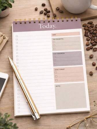 1pc Spiral Bound Undated Daily Planner Notebook, 52 Pages, Suitable For Office And Students, Improve Work Efficiency, Can Be Used As To-Do List, Teacher Supplies, Office Desk Accessories, Easter Gift, School Supplies, Halloween And Christmas Gifts