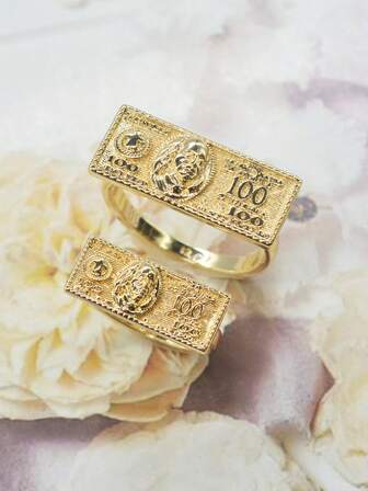1枚时尚嘻哈美元钞票戒指，适合日常佩戴/派对/活动，男女皆宜，魅力朋克风格戒指，绝佳的圣诞节/万圣节/复活节礼物，送给男友/父亲的最佳选择