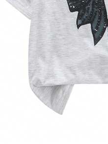 2pcs Girls Outfit Set, Butterfly Print Round Neck Short Sleeve T-Shirt Top And Blue Loose Wide Leg Jeans Pants, Fashion New Spring/Summer 2026 - Grey - View 5