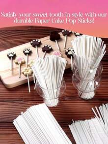 100PCS/ Package - Homemade Lollipop Stick, Disposable Paper Stick, Cake Lollipop Stick, Lollipop, Hard Candy, Candy, Chocolate Color And Family Kitchen Accessories, Chocolate Candy Stick, Baking DIY Cake Stick Paper Stick, White , With 7.6CM/10CM/ 15CM Three Lengths To Choose From - White - View 3