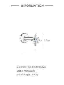 EleRunis 1PC 0.2ct Moissanite Diamond 925 Sterling Silver Flower Marquise Star Asymmetric 18K Gold Plated Flat Back Cartilage Helix Threaded Piercing Hoop Earring Fine Jewelry For Daily Wear Wedding Party Engagement Anniversary Valentine's Day - Silver - View 16