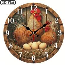 1 Farmhouse Rooster-Shaped Wooden Wall Clock - 10x10inch Silent Non-Ticking Battery Operated - Rustic Decor With Hatching Chick Design, Suitable For Rooms - AA Batteries Not Included, 2D Flat SZ - 1 - Xem 2