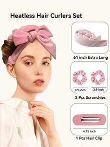 7/4pcs No Heat Hair Curlers, Can Be Worn To Sleep Without Heating, Super Soft Ribbon Wrapped Around Long Hair, Includes Hair Ties And Clips, Can Create Overnight No-Heat Curls, Suitable For All Hair Types, Curling, Hair Curlers, No-Heat Curling, Hair Curlers, Hair Curlers, Curling, Curling Tools - Multicolor - View 5