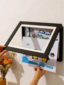 Black Magnetic Flip Frame Decoration 8 Inch Display Shatterproof Front Load Easy Change No Tools Needed Wall Desk Stand Modern Home Gallery System Artwork Portfolio - Black - View 2