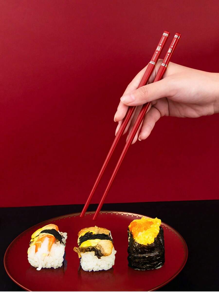 5 Pairs Chinese Chopsticks Reusable Fiberglass Dishwasher , 9.6 Inch/24.3cm Matte Non-Slip Family/ Hotel/ Restaurant Japanese Chop Sticks,Chop Sticks For Family Restaurant- Red,Christmas&New Year Chopstick Gift, Traditional Red - Red - View 1