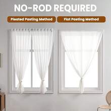 Self Adhesive White Gauze Sheer Curtains, Light-Filter Privacy Fabric, Foldable Hook-&-Loop Curtain No Drilling (44" W X 41" L,White,2 Panels) - White + 54"W X 72"L (Pack Of 2) - View 6