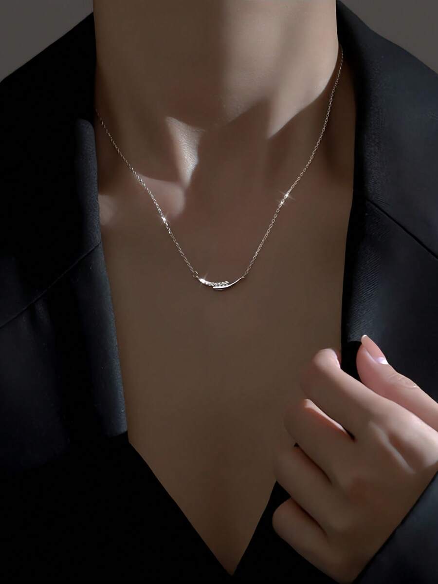 1件优雅奢华水钻镶嵌双层笑脸吊坠项链，适合女性日常、节日和派对佩戴 - 銀色 - 查看 1