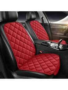 Set 2 perne auto din pluș (1 pernă pentru scaun + 1 spătar) - Potrivit pentru scaunul față individual în timpul iernii, design cu grilă în spic de hering, ușor de prins, potrivit universal pentru sedanuri și SUV-uri (negru/violet/gri/maro/roșu/bej) - Vizualizare 4