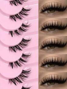 9 Pairs Half Lashes Manga Wet Lashes Tail Elongated Eyelashes Cat Eye Anime Lashes Natural Look Wispy Faux Mink Lashes 3D Short Soft False Eyelashes Clear Band Lash Extension Makeup - 黑色 - 查看 2