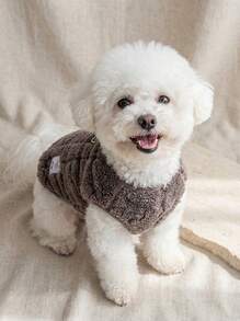 PETSIN 适合小型犬的冬季狗衣服，适合泰迪、博美犬、比熊犬、猫的保暖服装，带皮带设计 - 咖啡棕 - 查看 5