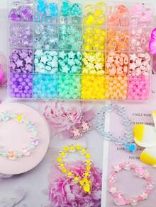 1 Bộ hạt acrylic hình trái tim và ngôi sao để làm trang sức, nhiều loại hạt màu sắc bắt mắt, hạt rời dùng làm hạt đệm cho vòng cổ, vòng tay và đồ trang sức tự làm. - Nhiều màu - Xem 5