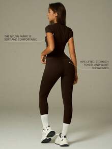 UONNOU Sporty Sculpting Loungewear Set | Stretchy Slim Fit Activewear - Coffee Brown - View 3