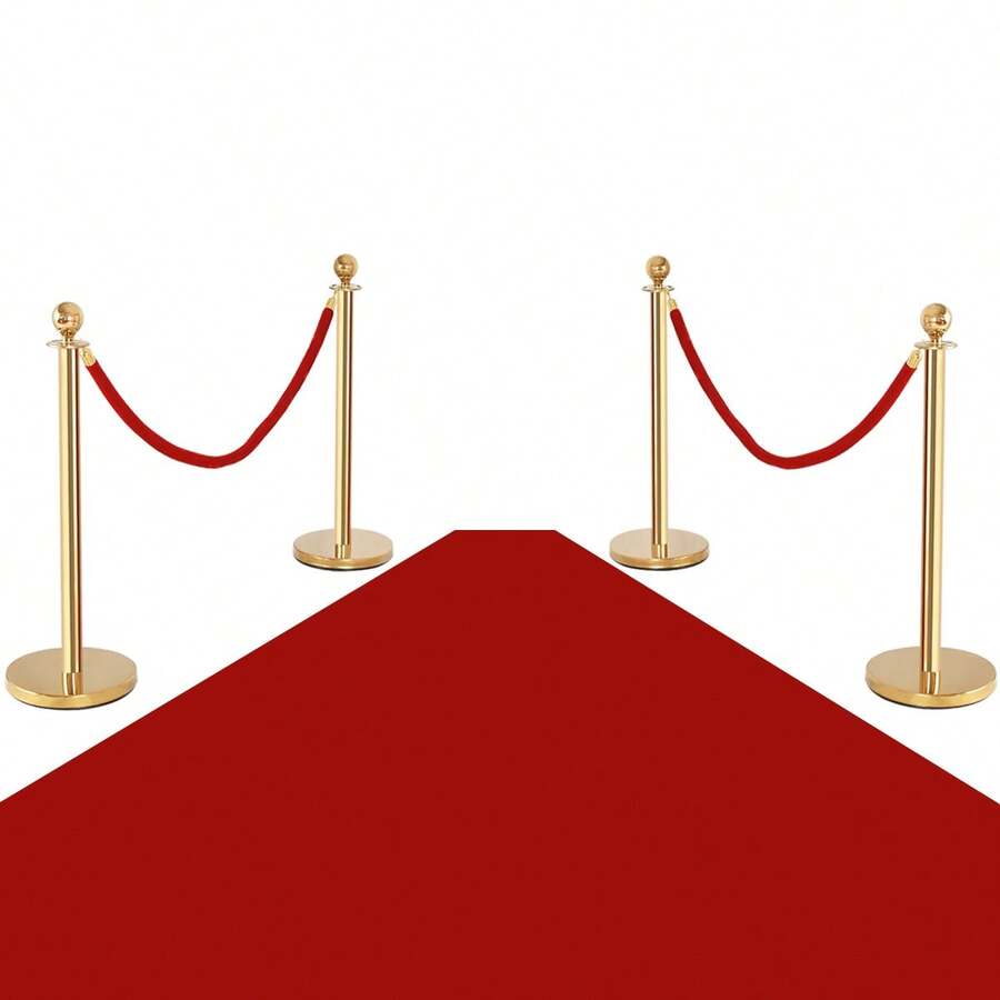 COSTWAY 4 PCS Gold Stanchion Posts, Crowd Control Stanchion With Non-Slip And Stable Base, Gold Stanchion Set With 4 Stainless Steel Posts And 2  Ropes For Theater, Wedding And Exhibition, Gold - Gold - View 1