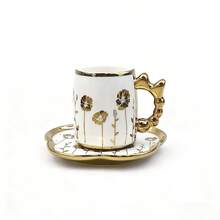 2pcs Ceramic Coffee Cup & Saucer Set, Electroplated Floral Pattern In Silver, Gold, White, 125ml Capacity, Suitable For Couples, Holidays, Home, Party, Coffee, Tea - Multicolor - View 10