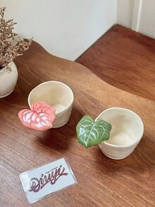 1pc Hand-Pinched Leaf Shaped Cup, Cute Hand-Grip Leaf Cup, Creative Leaf Design Cup, High-Aesthetic Afternoon Tea Cup, Exquisite Handmade Floral Latte Coffee Cup - Multicolor - View 5