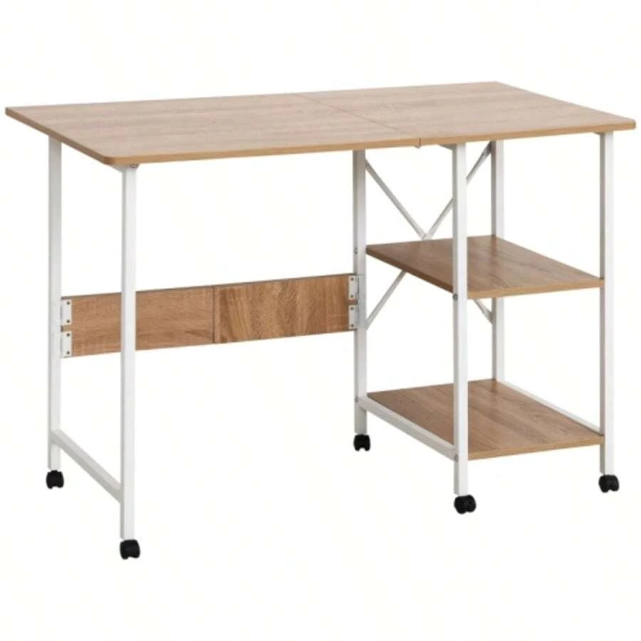 Folding Table, Mobile Desk On Casters, Side Table, MDF, Natural, 107 X 55 X 76 Cm - Apricot - View 1