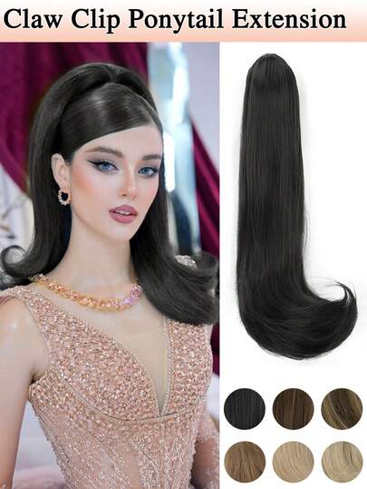 18 Inch Claw Ponytail Extension Hair Short Straight Hair Heat Resistant Fiber Synthetic Ponytail Hairpiece For Girl Women Party Daily Used