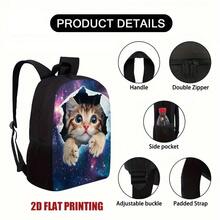 1 Starry Sky Cat Wall-Breaking Backpack - 2D Flat Print Lightweight Travel Backpack With Adjustable Shoulder Straps, Large Capacity Zipper Closure Design, Suitable For Commuting, School, And Daily Use, Fun Design, High-Quality Construction - 混合 - 查看 4