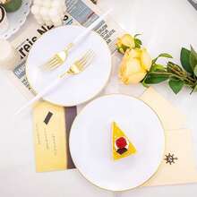 Bộ 50/25/10/2 đĩa trắng viền vàng, đĩa ăn tối 10.25 inch và 7.5 inch, đĩa salad viền vàng cao cấp, đĩa bánh, thích hợp cho Halloween, quà tặng Giáng sinh, họp mặt gia đình, tiệc tùng, ngoài trời, đám cưới, nhà hàng, nhà bếp. - Nền trắng với các cạnh vàng - Xem 2