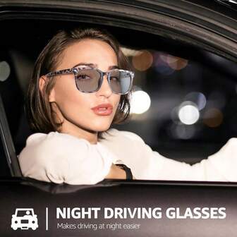 Klassiska fyrkantiga ljustonade körglasögon för kvinnor och män, polariserade grå, ljustonade solglasögon för gryning/skymning