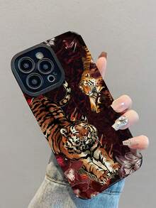 1pc Fashionable & Elegant Red Flower & Tiger Pattern Shock-Proof Leather Phone Case For IPhone17/17Air/17Pro/17ProMax/IPhone16/16Plus/16Pro/16ProMax/IPhone15/15Plus/15Pro/15ProMax/IPhone14/14Plus/14Pro/14ProMax/IPhone13/13Pro/13ProMax/IPhone12/12Pro/12ProMax/IPhone11/IPhone11Pro/11ProMax - Multicolor - View 4