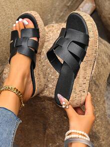 Bohemian Spring/Summer New Luxury Fashion Women's Wedge Slippers, Outdoor Wear Increasing Height Sandals, Black Beach Slippers, Casual Fashion Flat Sandals - Black - View 2