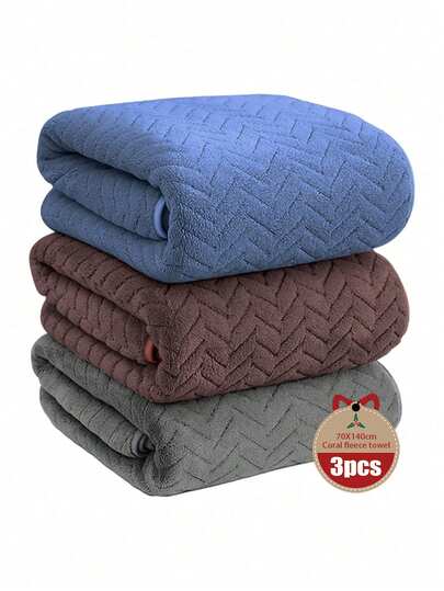 3pcs Extra Large Bathroom Bath Towels, 70x140cm, Thick Absorbent Coral Fleece Super Soft Bath Towels