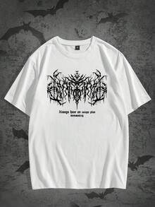 Camiseta Casual de Manga Corta para Hombre con Estampado Geométrico Gótico Oscuro - Camiseta de Cuello Redondo de Verano en Beige Claro, Corte H para Atuendo Casual, Ropa de Fácil Cuidado, Tela No Transparente - Blanco - Ver 1