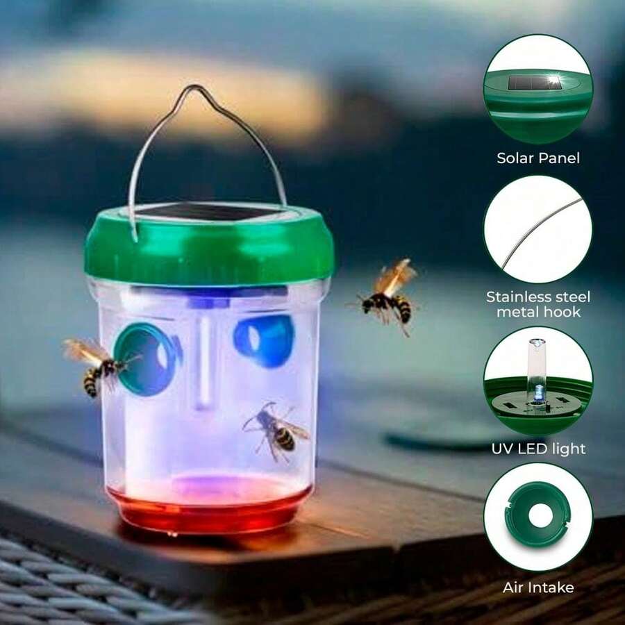 3 Reusable Wasp Traps I Hornet Traps Hanging Solar With LED Light To Attract Insects, Fly Repeller, Insect Catcher-Cozy Garden Gift - 黃色 + 橘色 + 綠色 - 查看 1