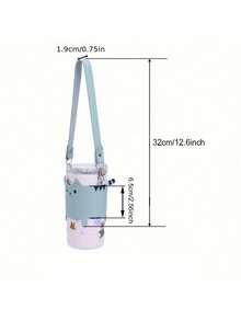 1 szt. Uroczy pokrowiec na kubek z kawą i kotem, ochraniacz na kubek do herbaty, pokrowiec na butelkę z wodą, torba podróżna na ramię z regulowanym paskiem, odpowiednia do podróży, wędrówek, codziennego użytku - Wielokolorowe - Zobacz 3