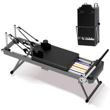 Pilates Reformer Machine, Indoor Pilates Reformer With High Strength Alloy Springs, Foldable Pilates Reformer For Home Gym,Black/Pink/Beige - Black + Iron - View 8